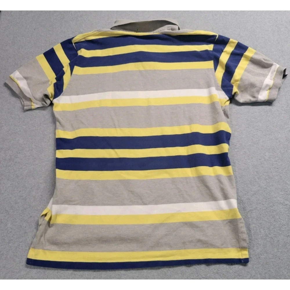 Polo Ralph Lauren Mens Large Striped Polo Shirt Blue Yellow Grey Made in USA L